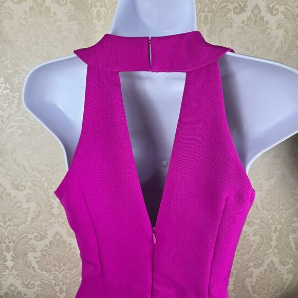 Adelyn Rae Size XS Hot Pink Halter Necked Dress Fit & Flare Keyhole Back Ruffle - Picture 7 of 14